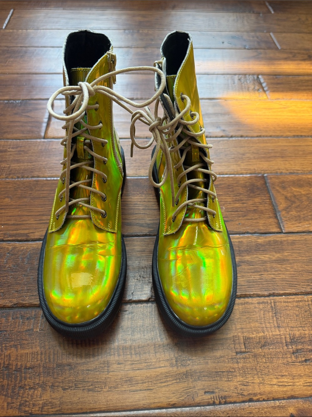 Allegra K Iridescent Gold Lace-Up Combat Boots